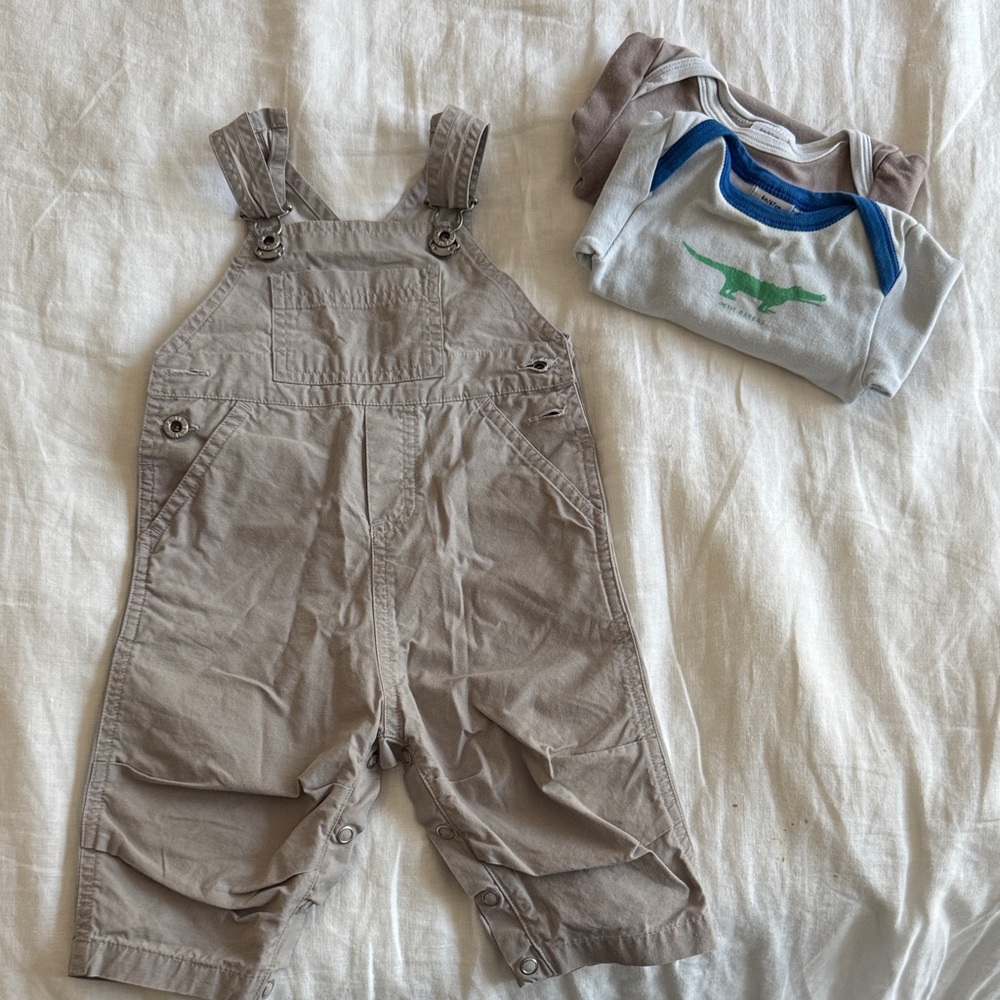 Kids Tan Overalls + 2 body suits